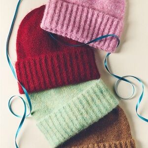 Anthropologie Colorful Knit Beanies - Red, Pink, Green, Tan